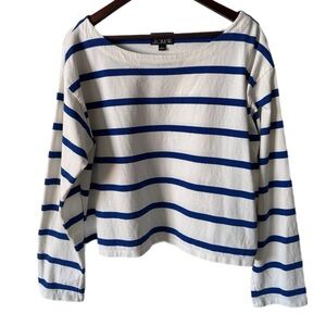 J. CREW T-Shirt Striped Blue & White Cropped Fit Sz L